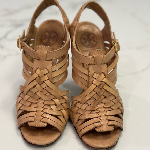 Tory Burch Nadia Huarache Sandal, Royal Tan size 6.5m Leather - Picture 4 of 6